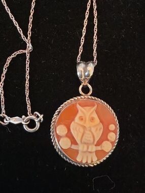 Owl Cameo Pendant Necklace Made In Italy 925 Hallmarked